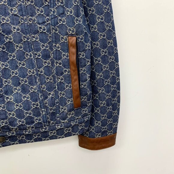 Gucci Dark blue logo jacquard monogram cotton button-up denim jacket - Picture 4 of 9